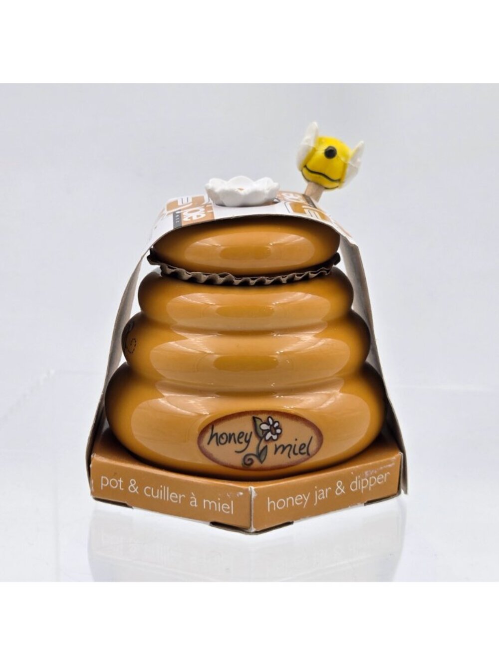 Joie Beehive Honey Jar Wood Bee Dipper Yellow Y2K Retro Kitchen - Picture 2 of 6